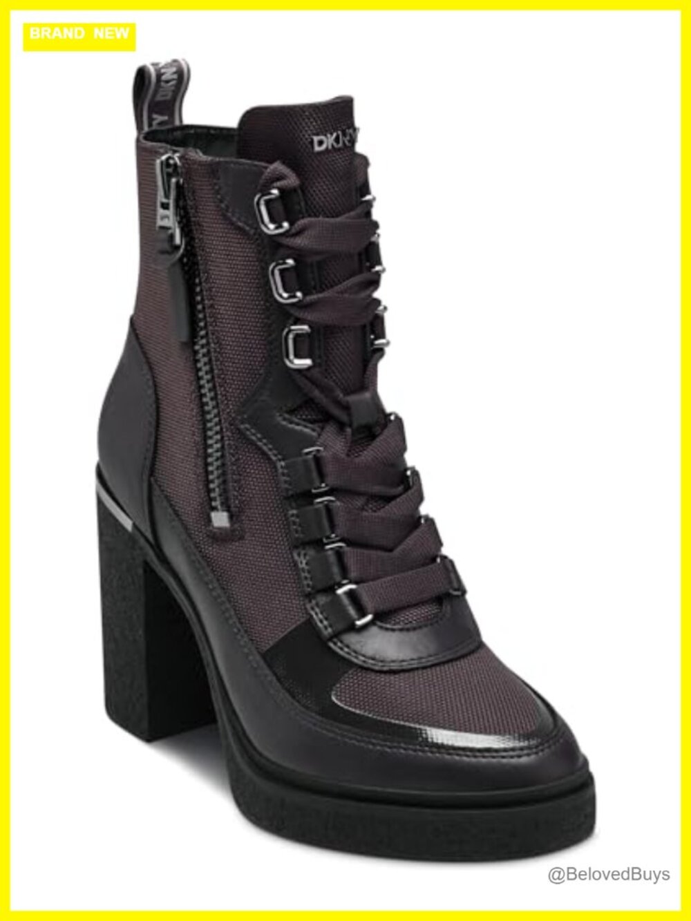 Faux Leather Ankle Combat Bootie with Block Heel Lace Up